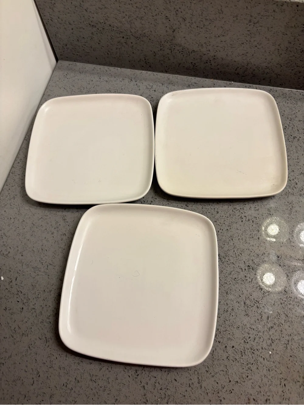 CB2 White Square Stoneware serving plates4 total.